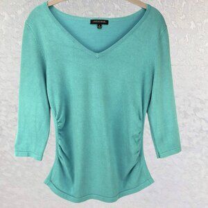 Notations Woman’s Turquoise V-Neck Sweater 3/4 Sleeve Rayon Blend Size S